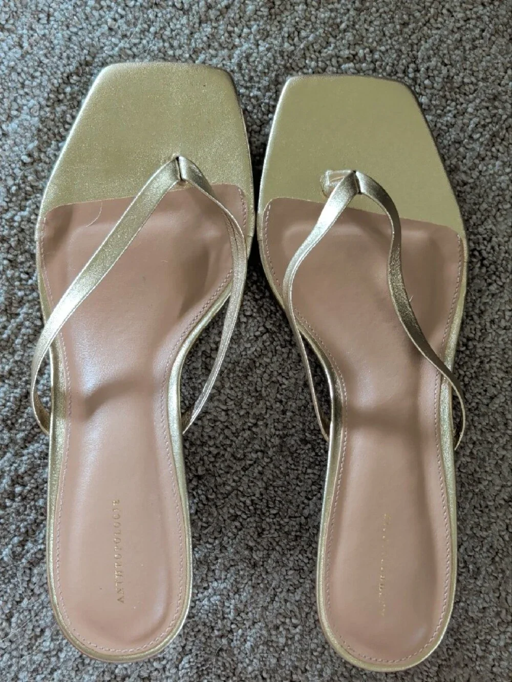 Gold Square-Toe Kitten Heel Thong Sandals